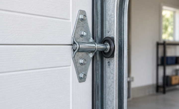 Illustration of garage door hinge and roller hardware